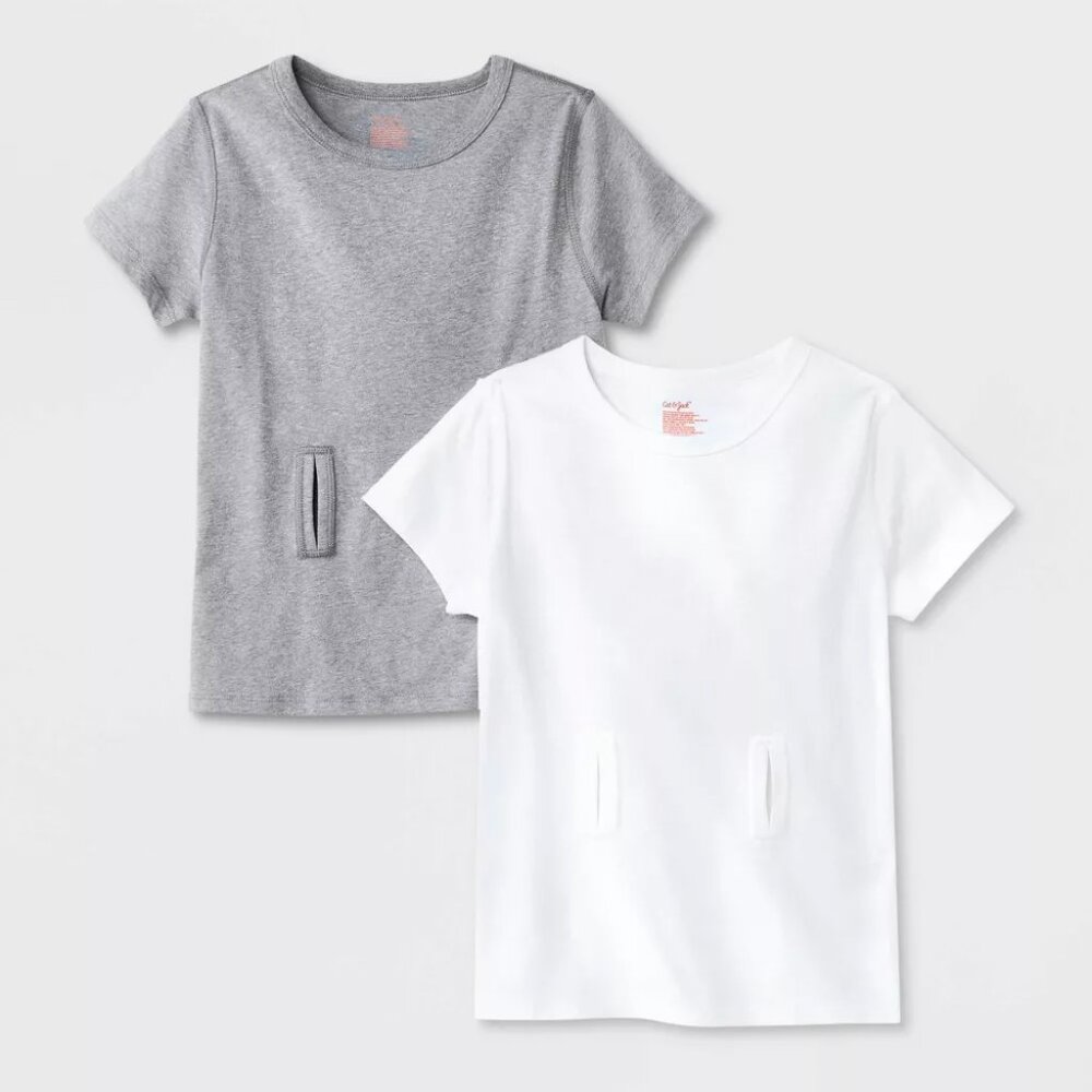 Kids' Adaptive 2pk Short Sleeve Undershirt w/ Abdominal Access - Cat & Jack™ S